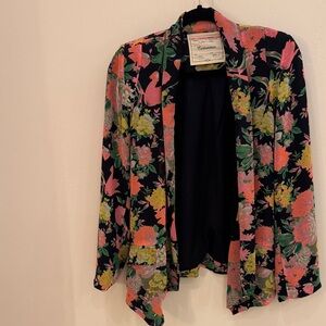 Anthropologie Floral Blazer - Black, Pink, Green